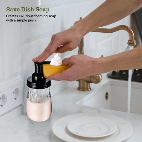 Amolliar 16Oz Foaming Soap Dispenser with Pump Lid, Plastic Refillable Foam Hand Dish Soap Dispenser Set, Clear Diamond Dispenser with Lable for Farmhouse Kitchen Bathroom (2 Pack, Black)