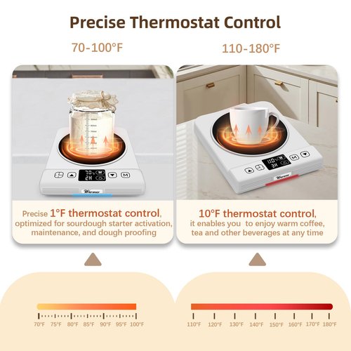 2 in 1 Sourdough Starter Warmer Mat - Upgrade Warming Heating Sour Dough Starter Pad 24H Timer 1°F Thermostat Control(70-100°F) & Coffee Heater(110-180°F), Fit Jar Up to 40oz, Perfect for Home Backing