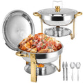 Chafing Dishes for Buffet 2 Pack, 5QT Round Chafing Dish Buffet Set [Elegant Gold and Silver Colors] Stainless Steel Buffet Food Warmers Sets for Catering Events Home Parties Dinners with Complete Set
