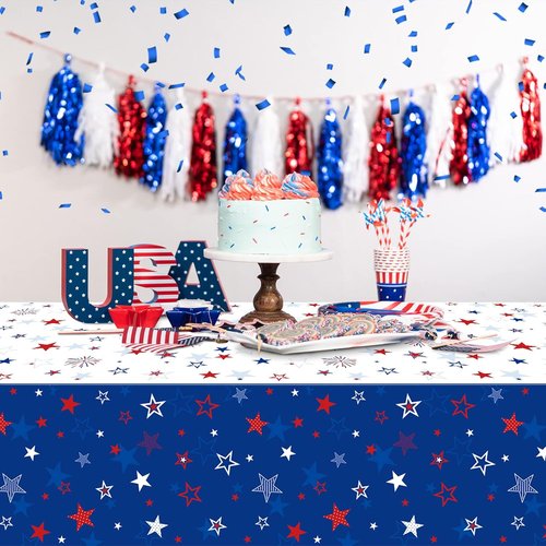 Jectivs Patriotic Tablecloths - 3 Pack Independence Day Decorations | 54 x 108 Inch, Stars & Fireworks Design