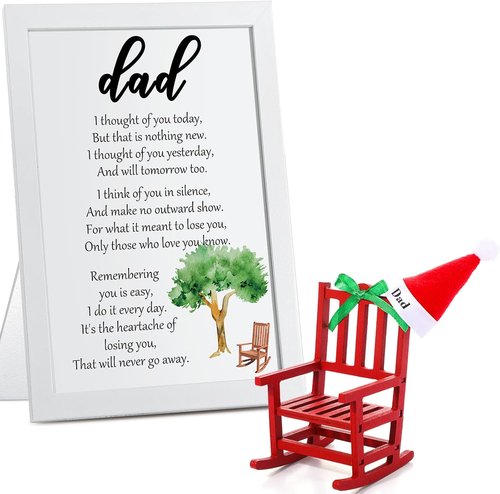 Hoolerry Christmas In Heaven Memorial Sign - Cardinal Ornament for Dad | Miniature Rocking Chair Gift