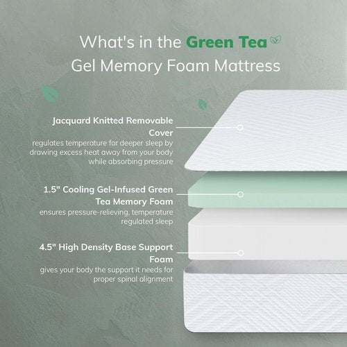 MLILY EGO Twin Mattress - Green Tea Memory Foam with Cooling Gel | Fiberglass-Free & CertiPUR-US Certified