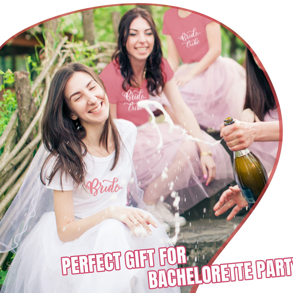 Leumoi 7 Pcs Bachelorette Party Bridal Shirts Bridesmaid Shits for Women 1 White Bride Shirt and 6 Pink Bridesmaid T-Shirt Bridal Parties Matching Set Bulk for Wedding Shower Bride Gift