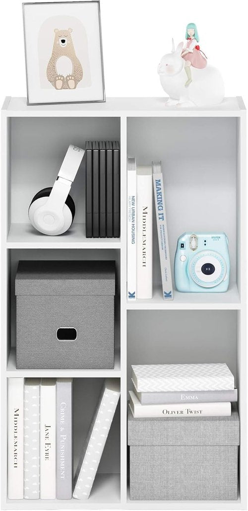 Furinno LUDER 5-Cube Bookshelf - Reversible Design, Easy Assembly, White | Perfect for Living Room & Home Office