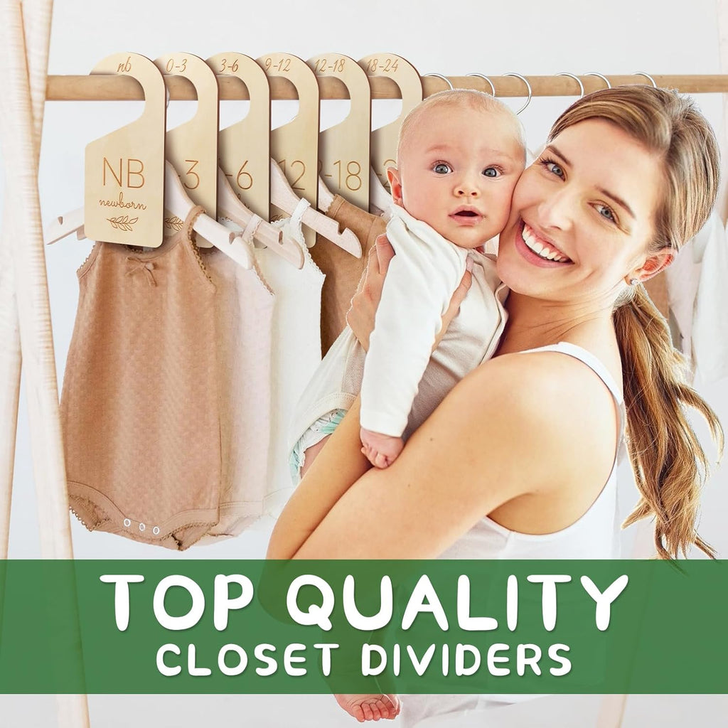 Baby Closet Dividers - Wooden Size Organizers for Newborn to Toddler Clothes | Double-Sided Gender Neutral