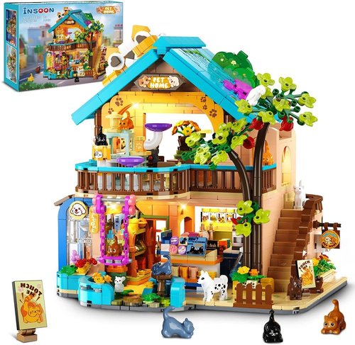 INSOON City Pet Shop Building Set - Cozy Construction Toy with Lights | Miniature Animal Store for Ages 8+