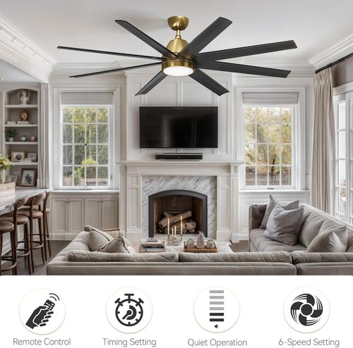 DWVO 65 Inch Ceiling Fans with Light and Remote, 8 Blade Large Ceiling Fan with Quiet Reversible DC Motor, 6-Speed, Dimmable 3 Color Temperatures, Memory Function for Living Room, Dining Room, Bedroom