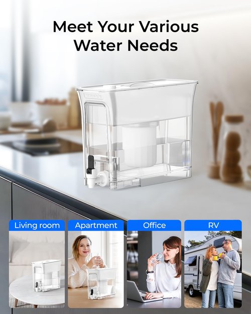 Waterdrop 0 TDS 35-Cup Slim Water Filter Dispenser, Large Capacity, Reduces TDS, Chlorine, PFOA/PFOS and More, BPA Free, White (with 1 Filter)