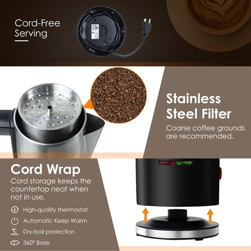 HOMOKUS Electric Coffee Percolator 12 CUPS Percolator Coffee Pot,800W Percolator Coffee Maker Stainless Steel with Clear Knob Cool-touch Handle,Coffee Pot Percolator Auto Keep Warm Function