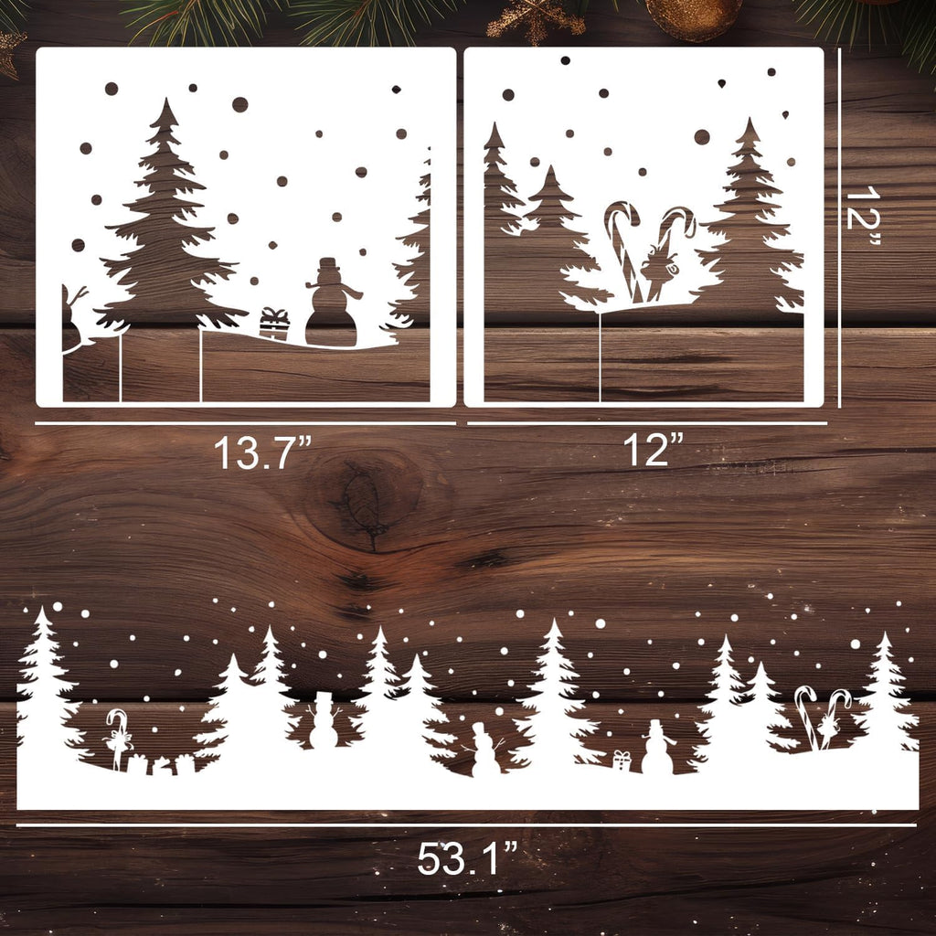 Skiennix Christmas Stencils - Reusable Large Winter Forest & Village Designs | 53.1” Holiday Templates for Window Glass & Crafts