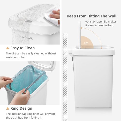 MOPALL 16.5L/4.4Gal Bathroom Trash Can with Lid Soft Close, Slim Trash Can with Pop-Up Lid & Step On Foot Pedal, Garbage Can Waste Bin Trash Bin Wastebasket for Home Kitchen Garage Apartment Office RV
