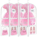 Wsaeig Garment Bags for Dance Costumes - 40 Inch Clear PVC with 5 Zipper Pockets (3 Pack, White) - Kids Dance Garment Bag for Dancers, Hanging Clothes Storage, Competitions & Travel (‎Clear White)