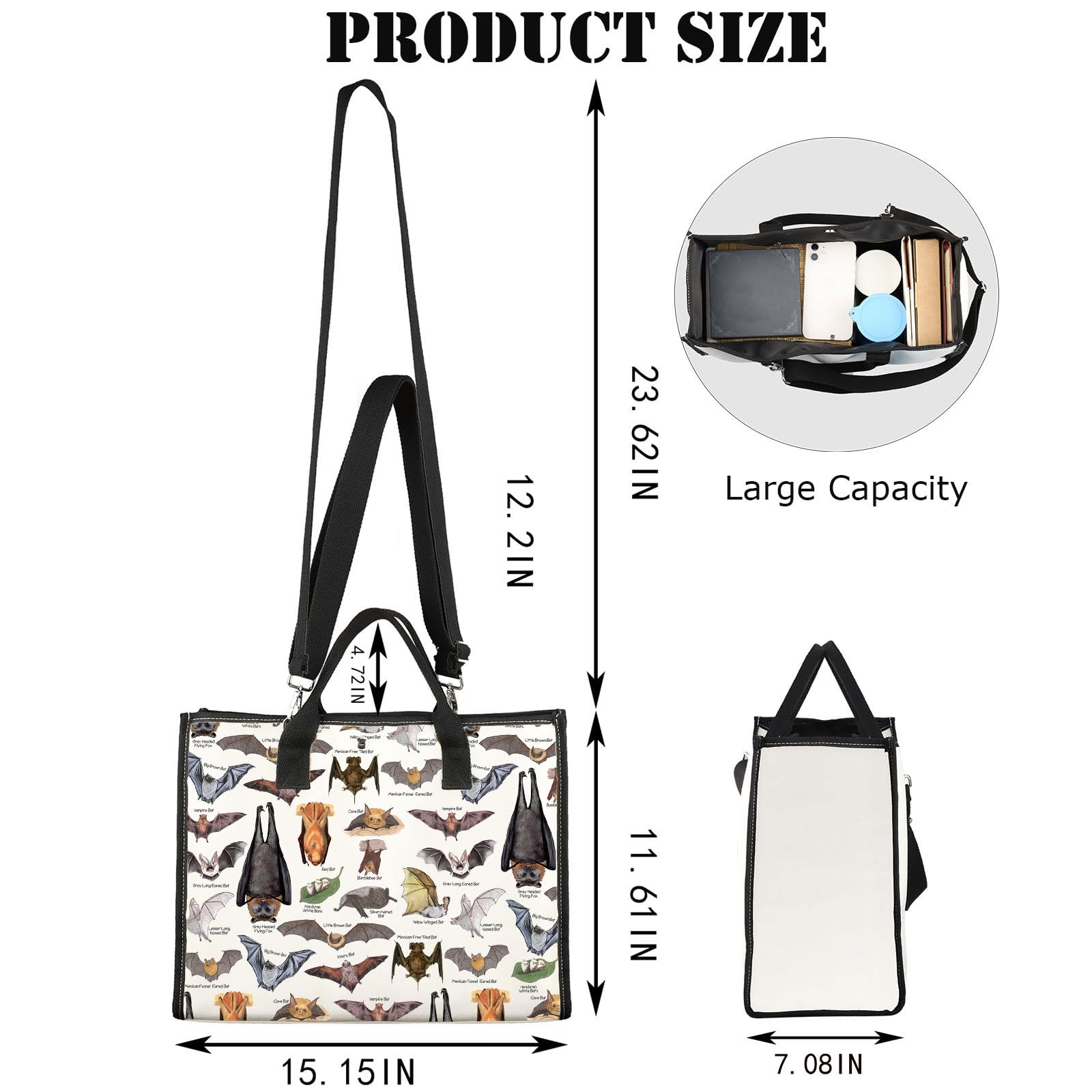 G2TUP Bat Tote Bag - Bat Lover Gifts - Medium - Bat TG