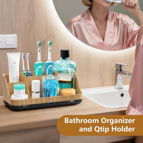 GFWARE Bathroom Toothbrush Holder Set - 2 Pack Qtip Dispenser with Drainage | 7 Slots for Kids' Bathroom Accessories