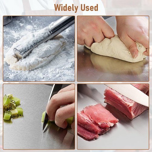 Tcatec 304 Stainless Steel Cutting Board with Rolling Pin, 32"x20" Extra Large Non-Slip Chopping Board with Lip, Dishwasher Safe & Non-Stick Metal Pastry Board for Baking, Kneading, Veggies & Fruit