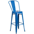 Flash Furniture Commercial Grade 30" High Blue Metal Indoor-Outdoor Barstool with Removable Back