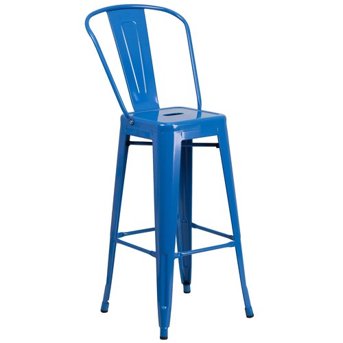 Flash Furniture Commercial Grade 30" High Blue Metal Indoor-Outdoor Barstool with Removable Back