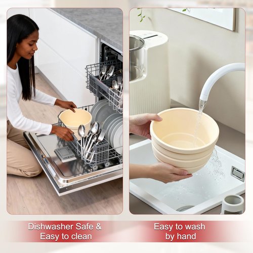 Naerza Silicone Bowl Insert for Kitchen Aid 5 Qt Tilt-Head - Patented Design Bowl Liner, 3pack with Lids, Resistant to collapse Thicker Bowl Insert, Foldable, Heat/Cold Resistant (Red*Beige*Beige)