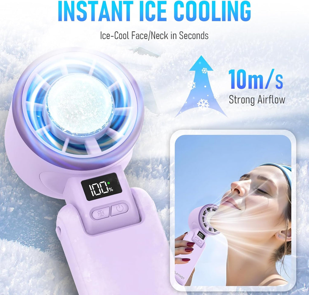 PlayHot Portable Handheld Turbo Fan - Rechargeable Ice Cooling Personal Fan | 5 Speed, 12Hrs Battery Life, Purple
