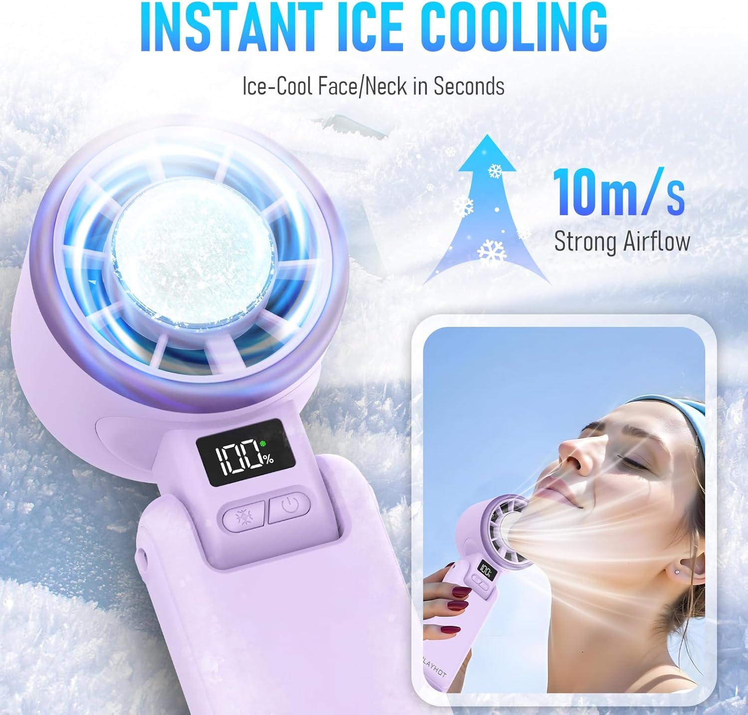 PlayHot Portable Handheld Turbo Fan - Rechargeable Ice Cooling Personal Fan | 5 Speed, 12Hrs Battery Life, Purple
