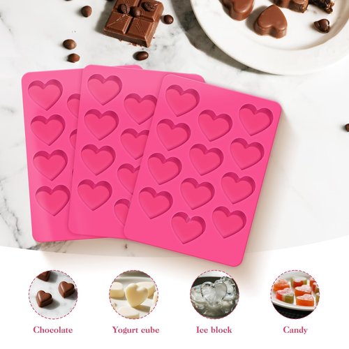 Feehope 3Pcs Heart Molds Silicone, Premium Heart Silicone Mold for Baking, Chocolate, Non-stick Silicone Heart Mold for Cakes Candies Soap