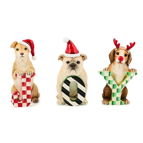MACKENZIE-CHILDS Joy Dog Figurine Set, Christmas Figurines for Home Decoration, Check It Out