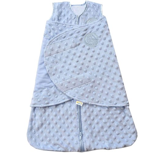 HALO Sleepsack Swaddle - Plush Dot Velboa 3-Way Adjustable Blanket | TOG 3.0 for Cool Climates, Blue, Newborn 0-3 Months