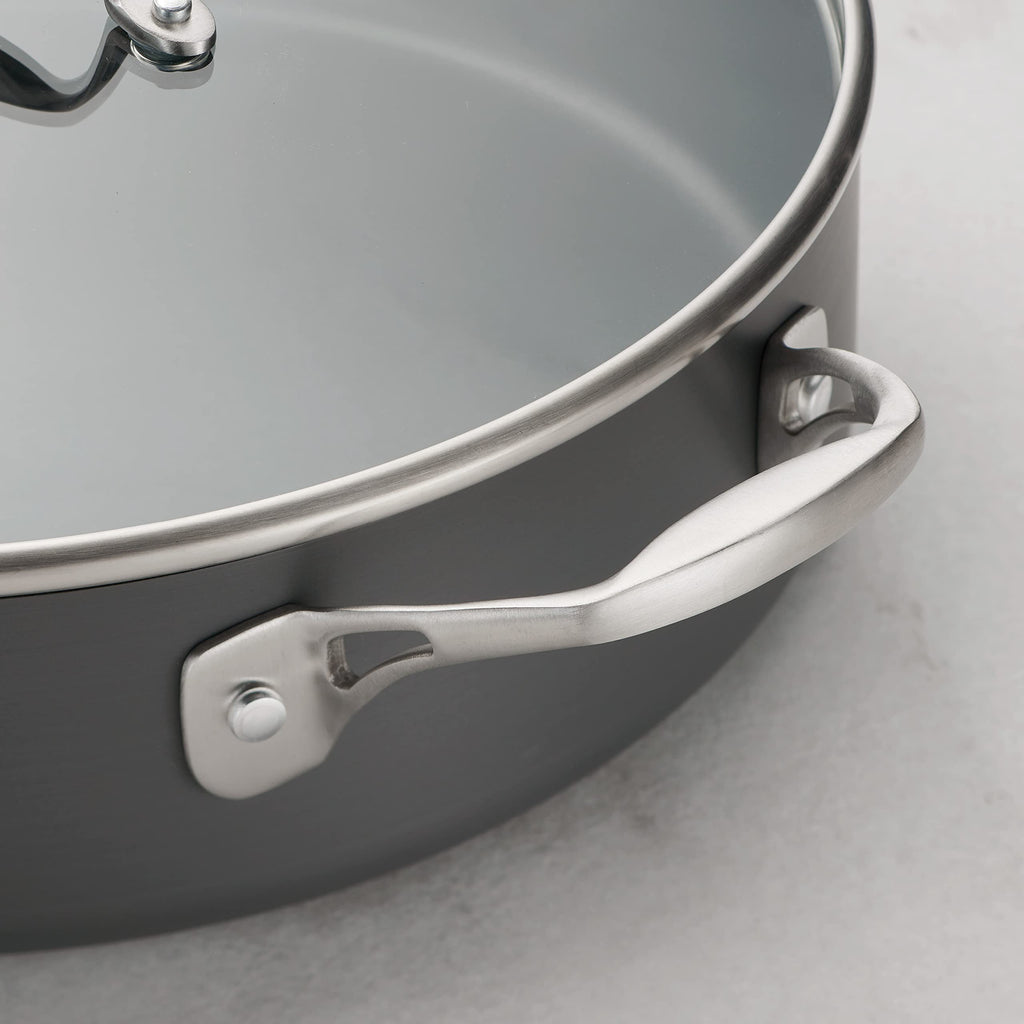 Tramontina OnyxPro Hard Anodized Non Stick 5.5-Quart Saute Pan with Glass Lid, Cooking Pan with Reinforced Nonstick Coating, Oven Safe