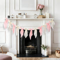 White Pink Bow Garland Banner - Satin Ribbon Decor for Fireplace | Perfect for Bachelorette, Bridal Shower, Birthday, and Wedding Parties