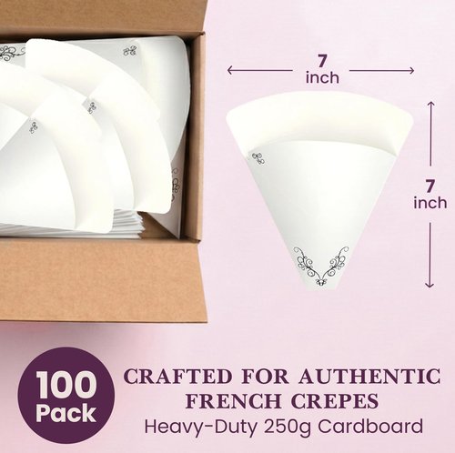 Friteshop Elegant Victorian French Crepe Holder - Regular Size – Perforated, Disposable holder for Crepes – Hot and Cold Crepe, Heavy-Duty, Grease-Resistant Takeaway Food Packaging - 100 Pck