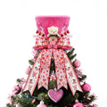 ARTSEMI Valentine Tree Topper Hat, Pink Valentines Day Decorations Tree Topper with Plush Bear and Heart Bows, Valentines Ornaments Party Decor