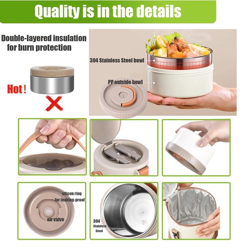 67oz Adults Thermo for Hot Food Kit 2L 9.06in 3 Layer Stainless Steel Vacuum Soup Food Thermo Hot Food Jar Bento Box for Men, Women, Suitable insulated Lunch Box for 12+ Camping, Office & Travel Use