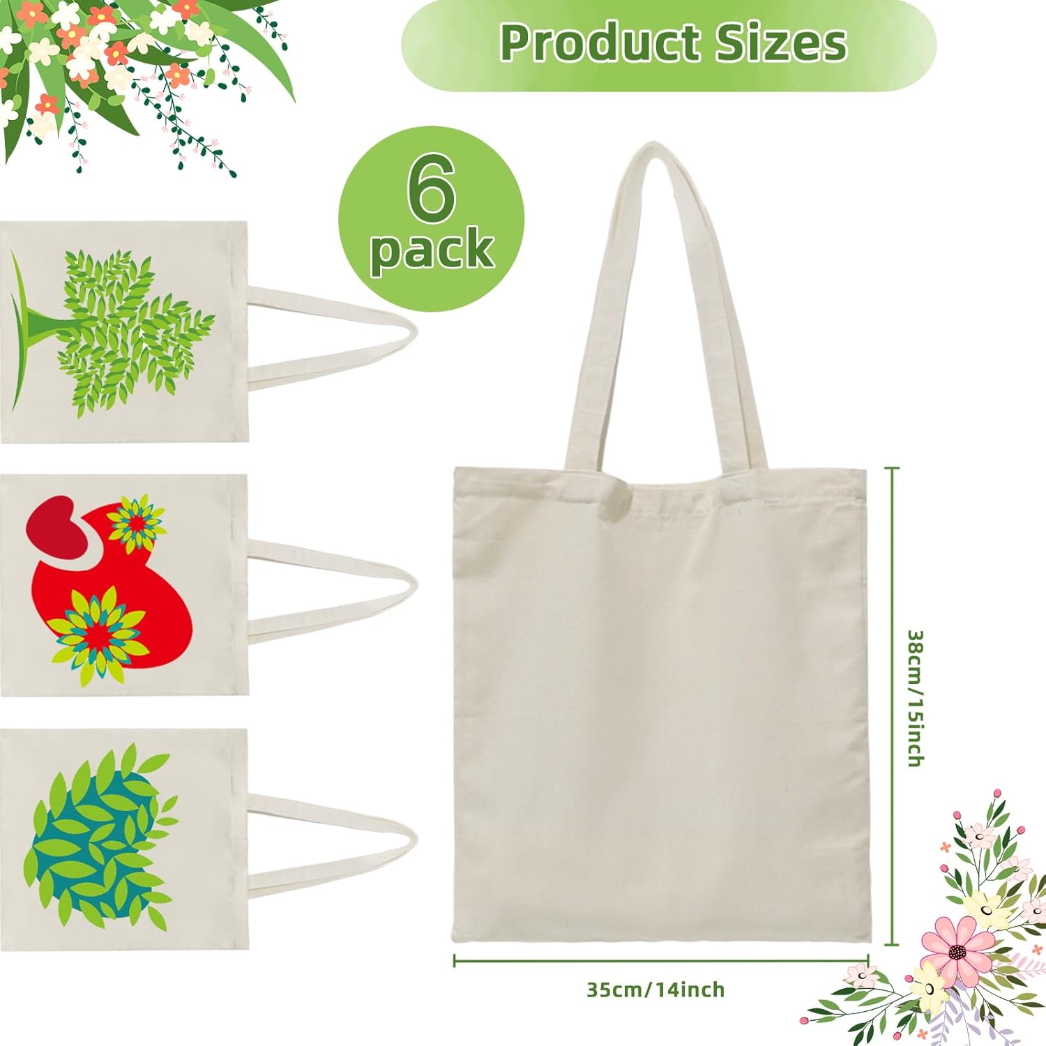 Skiennix Canvas Tote Bags - Reusable Blank Shopping & Grocery Bags | 6, 12, 24, 48 Pack Options