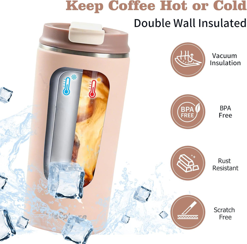 Skiennix Travel Coffee Mug - 16 oz Insulated Tumbler | Leak-Proof Stainless Steel Cup in Pink