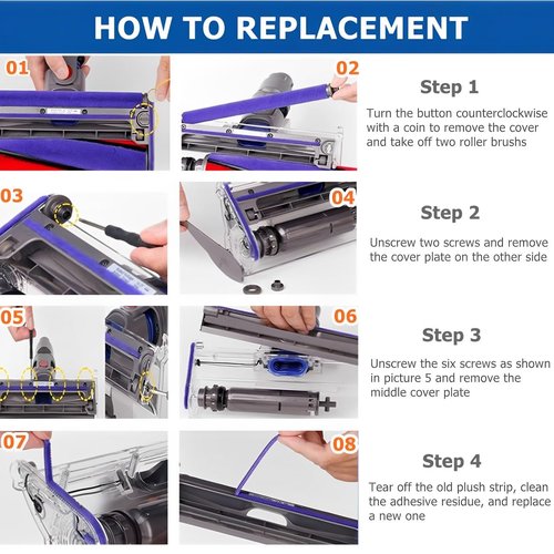 6 Pcs Plush Strips Replacement Kit for V11 V10 V8 V7 V6 Soft Roller Cleaner Head, Felt Strips Replacement Parts,Vacuum Attachment Replacement Parts
