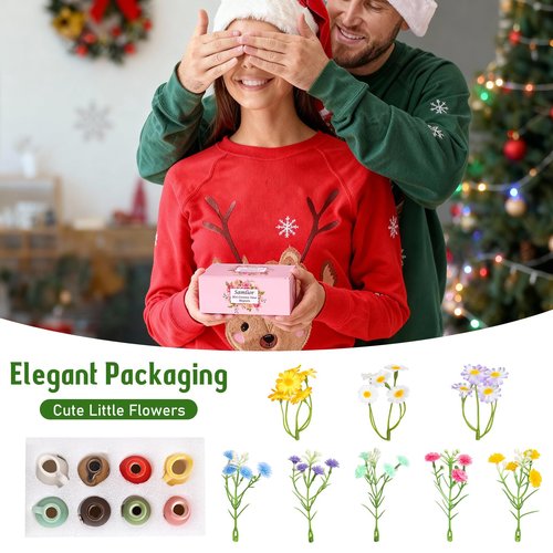 Samlior 8PCS Mini Ceramic Vase Fridge Magnets, Cute Tiny Flower Vase Fridge Magnets with Artificial Flowers for Refrigerator Office and Kitchen Cabinet Decoration