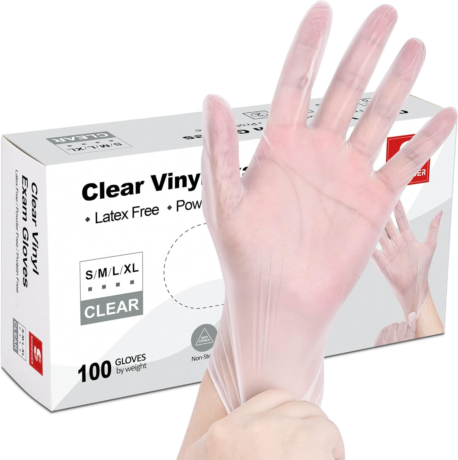 Schneider Clear Vinyl Exam Gloves - Latex-Free Disposable Medical Gloves | Food Safe, Powder-Free, 4 Mil