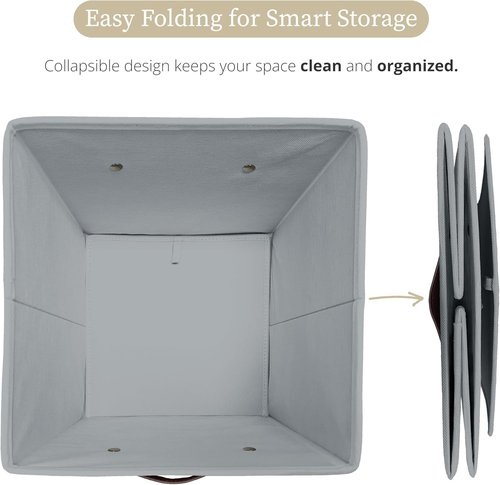 DECOMOMO Storage Bins - Fabric Cube Storage Bins with Labels | 10.5" x 11" | Set of 6, Grey