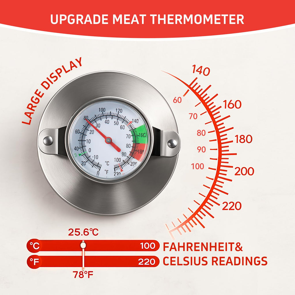 Ham Press with Large Dial Thermometer, 304 Stainless Steel Deli Meat Maker with Cool-Touch Handle for Homemade Healthy Lunch Meat, Includes 20 Cooking Bags & Recipes - YEIRFEIR