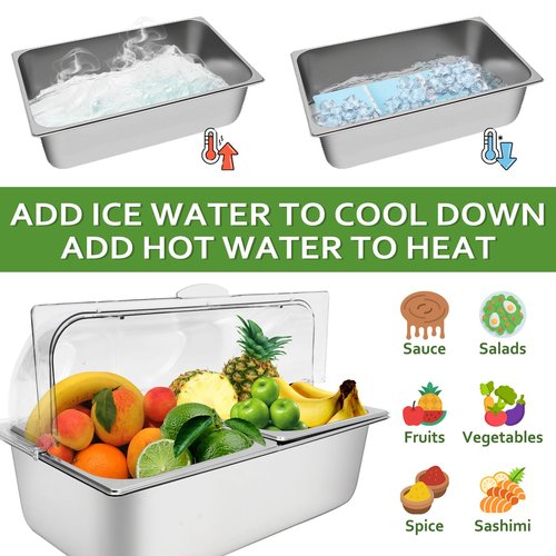 DONNGYZ Countertop Food Display Container 2 Pans with 3 Ice Packs Cold Food Serving Tray Buffet Condiment Dispenser Salad Dressing Appetizer Spice Fruit Cold Serving Buffet Tray