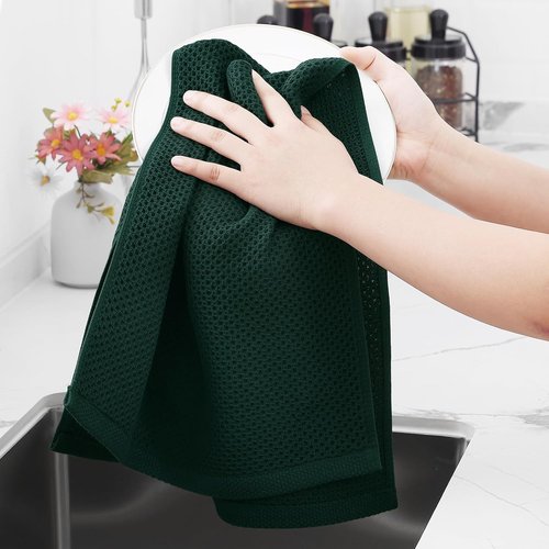 Homaxy 100% Cotton Waffle Weave Dish Towels - Ultra Soft & Absorbent | Quick Drying, 13 x 28 Inches, 6-Pack in Blackish Green