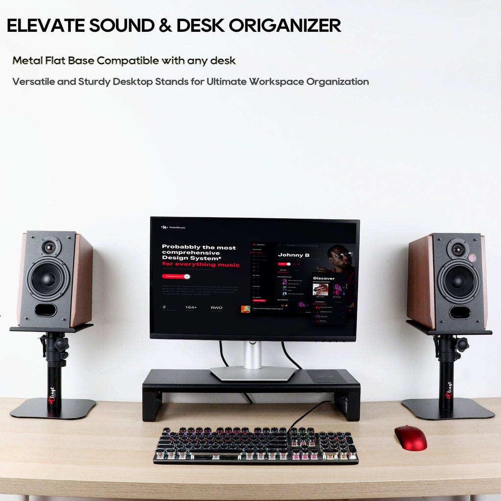 Tlingt Desktop Speaker Stands Pair, Sturdy Flat Base, Height & Tilt Adjusts