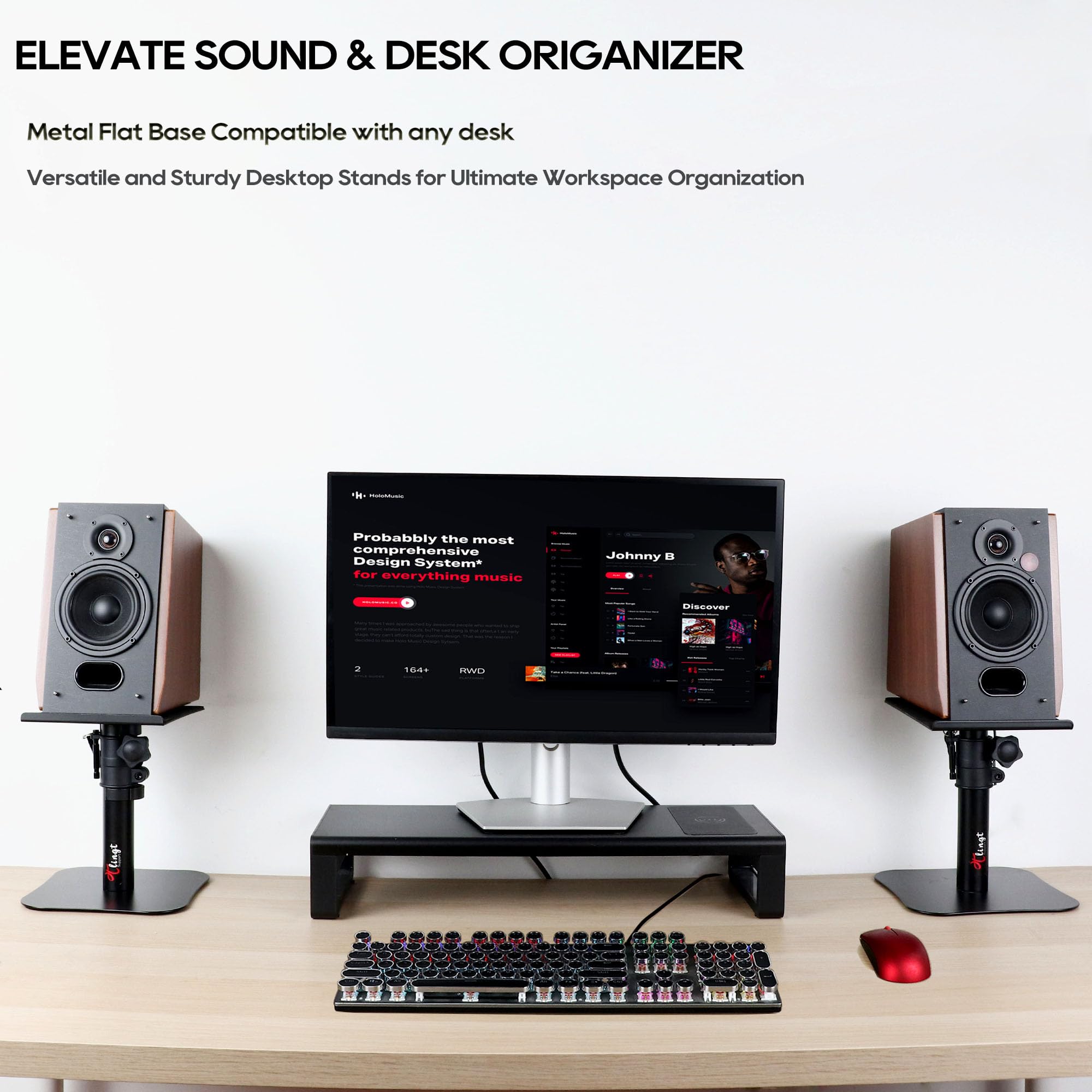 Tlingt Desktop Speaker Stands Pair, Sturdy Flat Base, Height & Tilt Adjusts