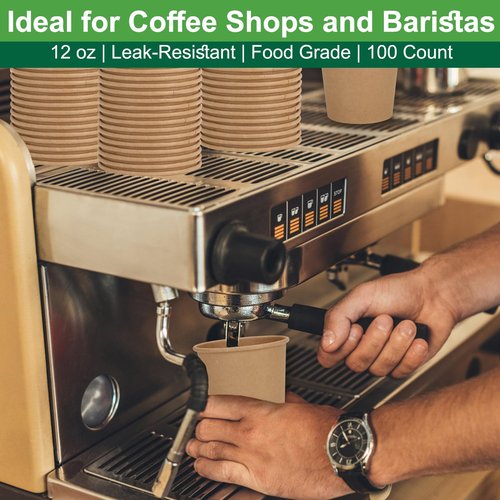 PULOSPACK 200 Pack 8 oz Brown Disposable Paper Coffee Cups, Durable Leak-Proof Kraft Paper Cups for Hot/Cold Drinks, Unbleached Paper Cups for Home, Office, Party, Cafes, Events