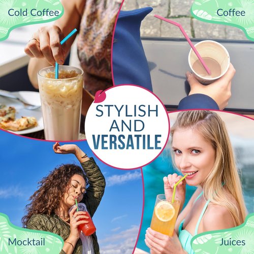 Weemium Compostable Straws Disposable [300 Pack] 8.25" | 100% Plant-Based Plastic-free PLA, Disposable and Biodegradable | Flexible Colorful Drinking Straws are Best Alternative to Plastic