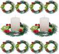 Skiennix Christmas Candle Rings - 10 Pcs Snowy Pine Wreaths for Festive Table Centerpieces & Decor