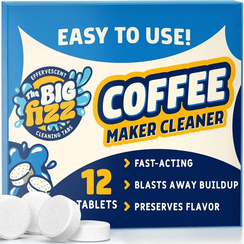THE BIG FIZZ Coffee Maker Descaler - Easy to Use Coffee Machine Tablets Compatible with All Major Brands - Fast Acting Descaling Tablets Preserves Brew Flavor & Machine Longevity (12 Count)