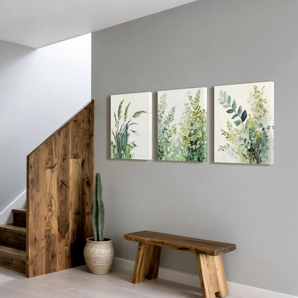 Skiennix Boho Floral Canvas Wall Art Prints - Modern Botanical Decor for Home & Office | 12"x16" Wrapped Frame