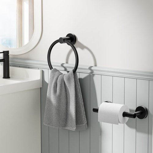 FORIOUS Toilet Paper Holder - SUS304 Stainless Steel Double Post with Hand Towel Ring | Matte Black Finish