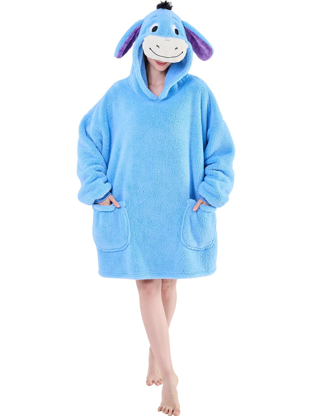 NEWCOSPLAY Wearable Blanket Hoodie Sherpa Hoodie Blanket for Women Men Warm Oversized Sweatshirt with Pockets (Donkey, Adult)